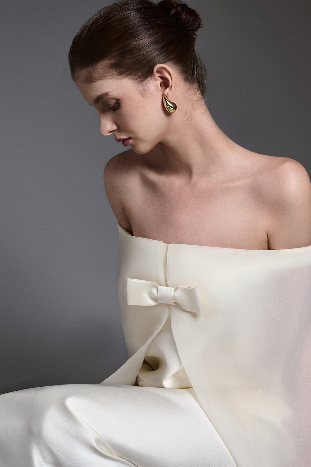 Solenne Straight Cape Sleeved Taffeta Maxi Dress