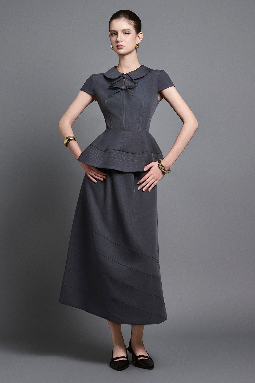 Anouk Peplum Peter Pan Collar Twill Top