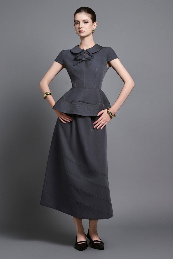 Anouk Peplum Peter Pan Collar Twill Top