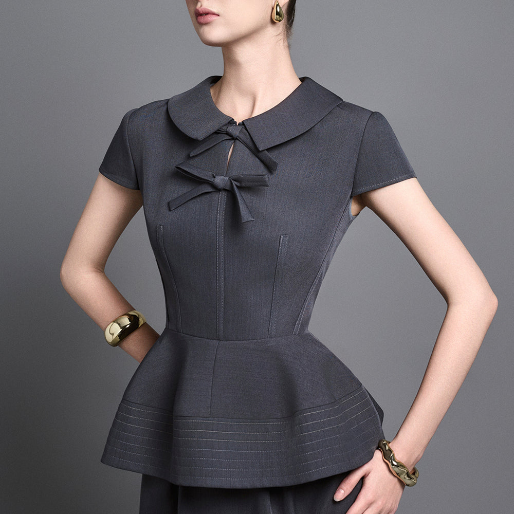 Anouk Peplum Peter Pan Collar Twill Top