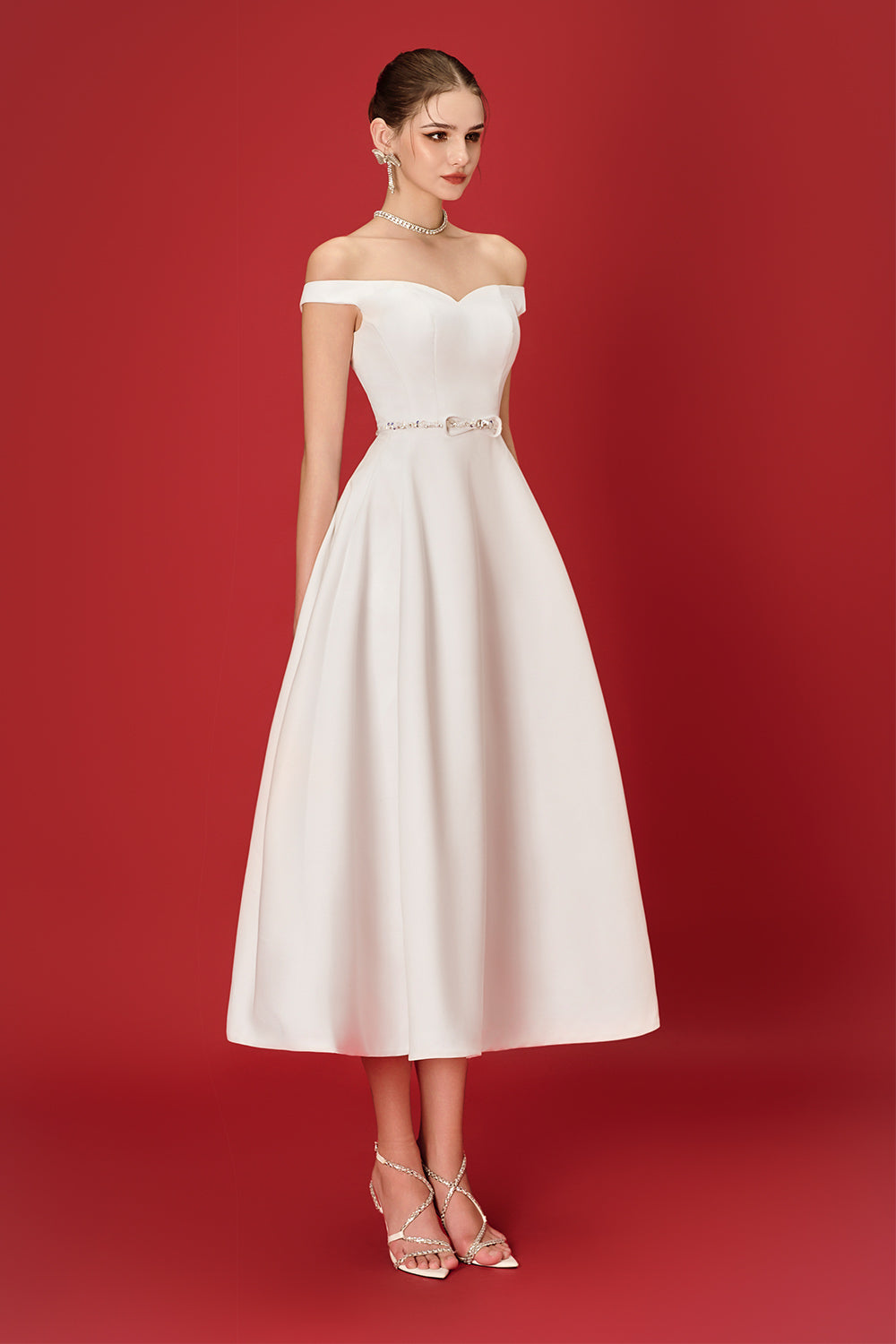 Lavina A-line Off-Shoulder Taffeta Midi Dress