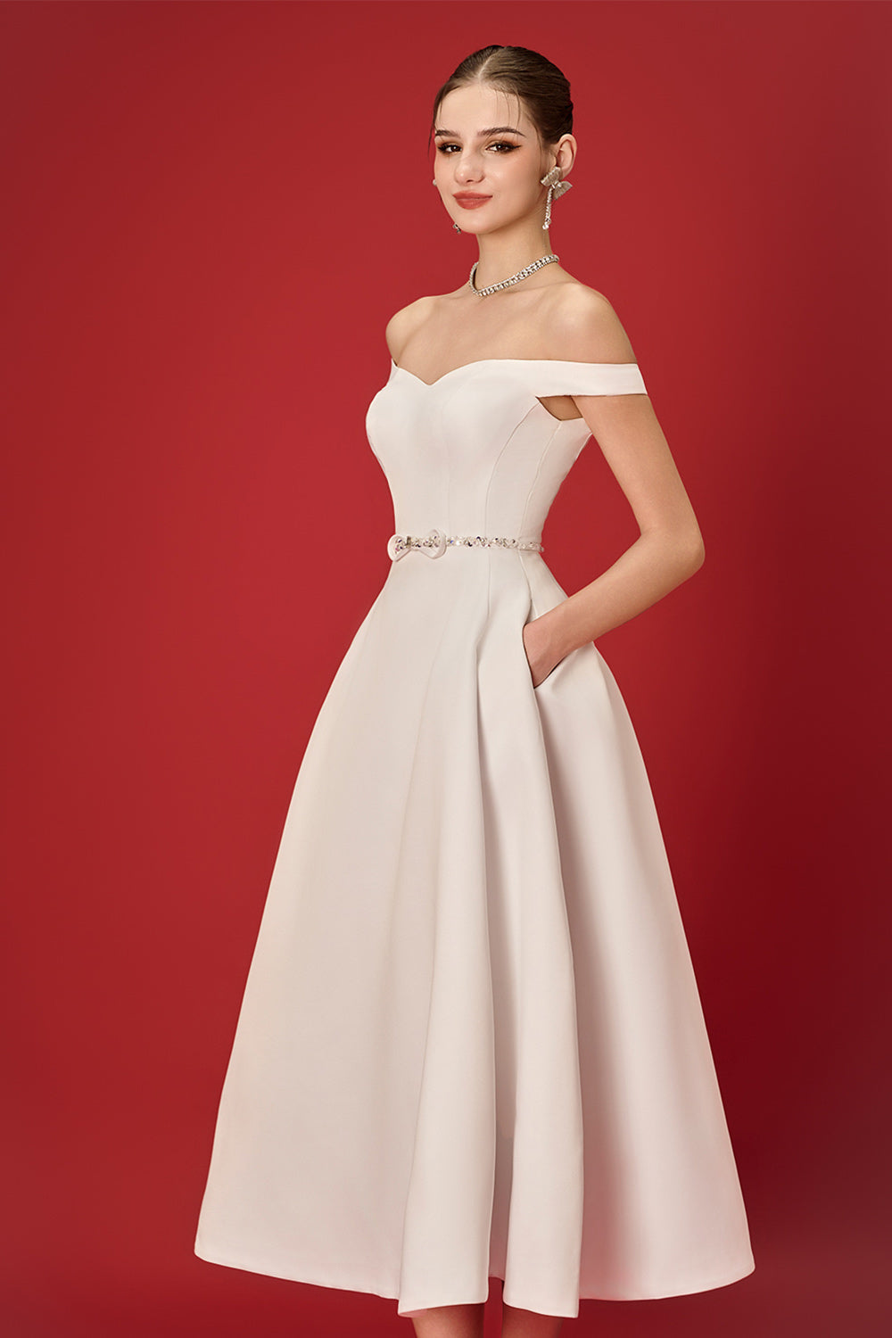 Lavina A-line Off-Shoulder Taffeta Midi Dress