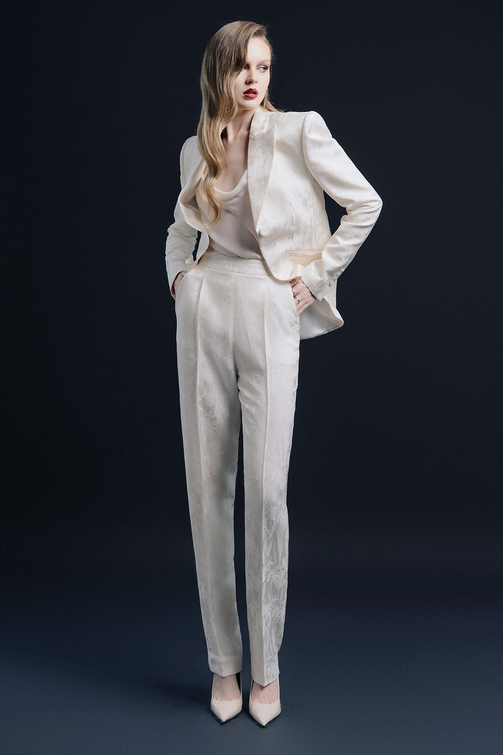 Nantes Straight Square Shoulder Satin Blazer