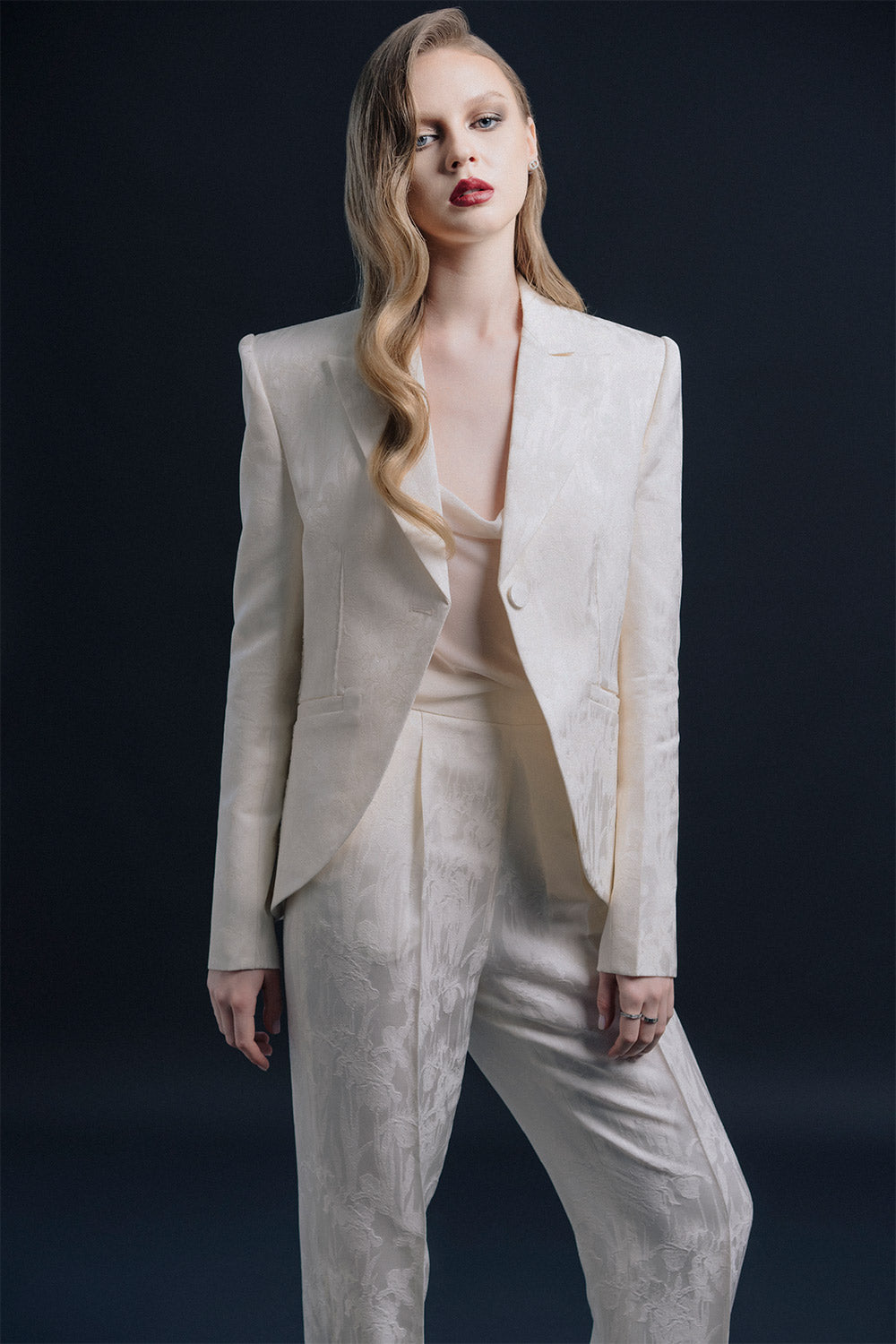 Nantes Straight Square Shoulder Satin Blazer