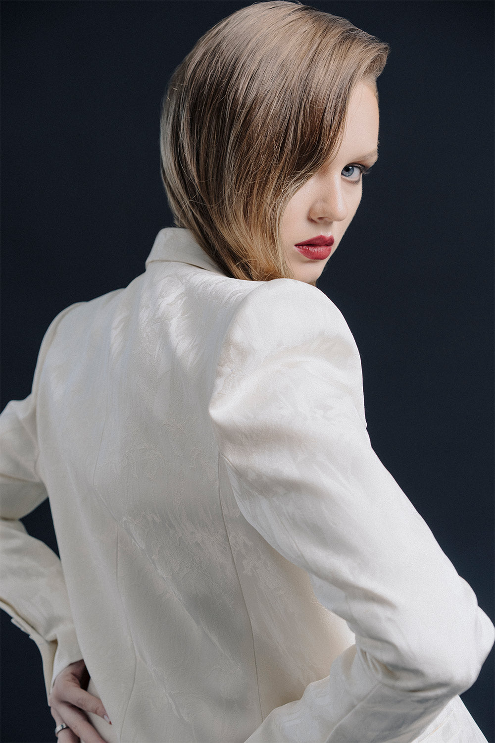 Nantes Straight Square Shoulder Satin Blazer