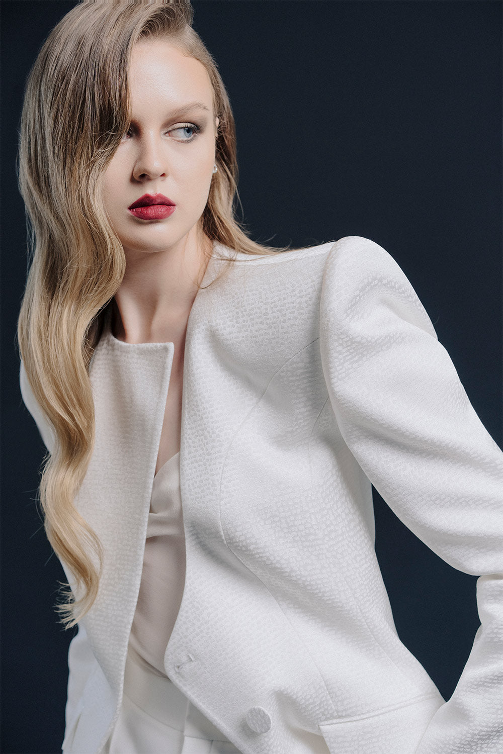 Montpellier Structured Asymmetric Neck Satin Blazer