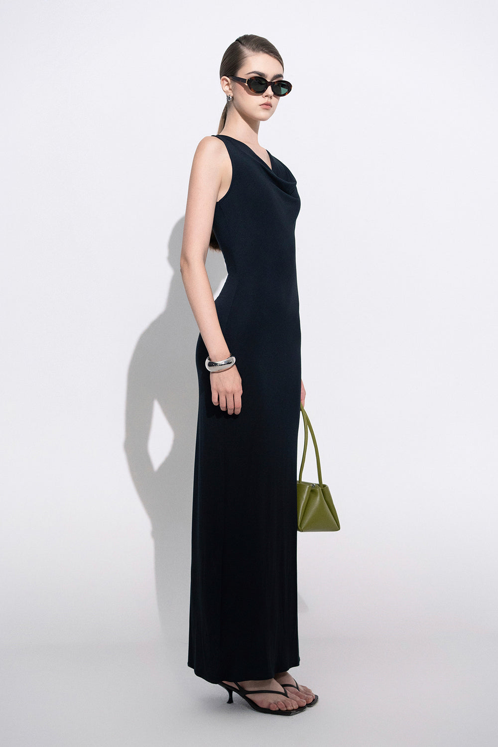 eleni midi dress in black Eleni Faux Leather Midi Dress