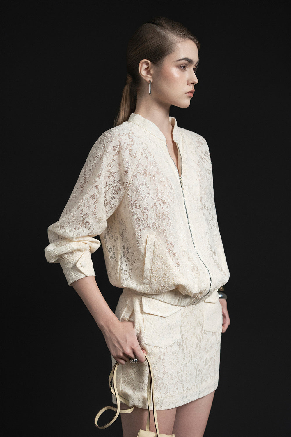 Aza Blouson Front Zipper Lace Jacket