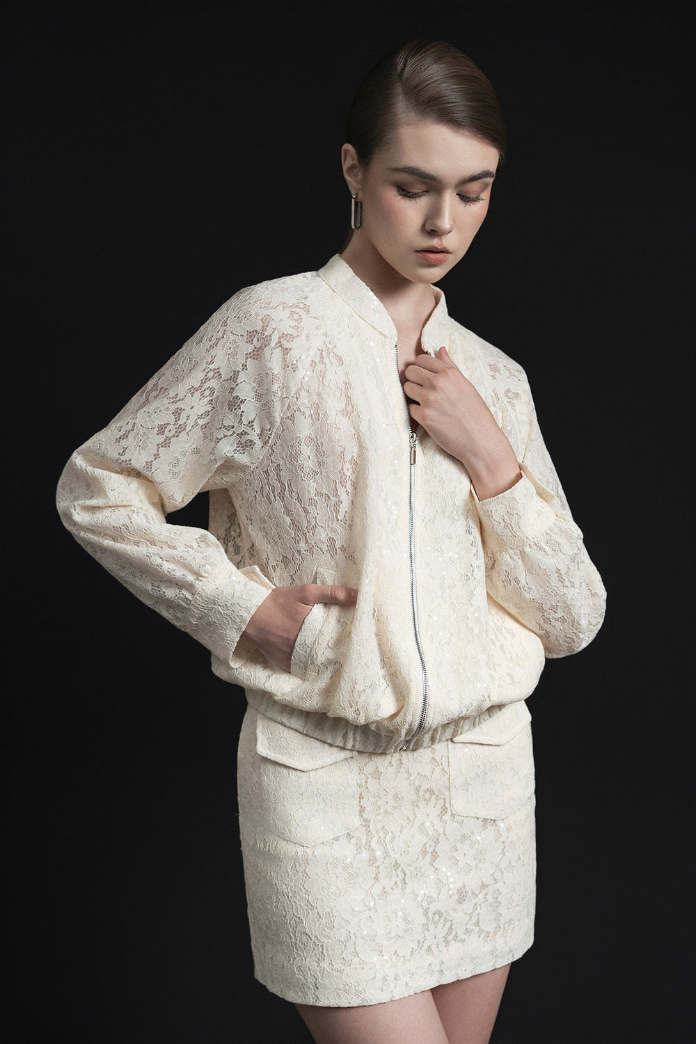 Aza Blouson Front Zipper Lace Jacket