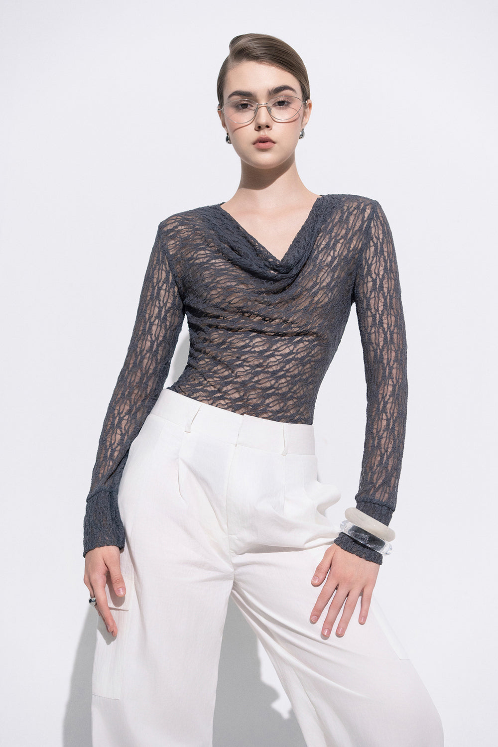 Isla Bodycon Cowl Neck Lace Top