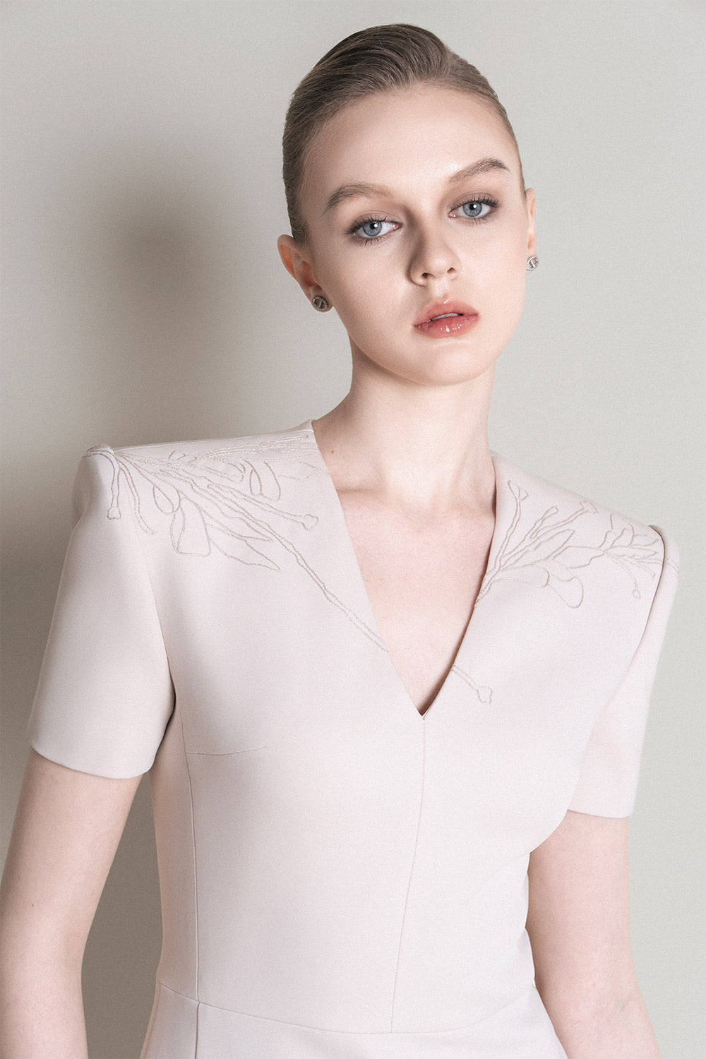 Rennes Pencil Square Shoulder Crepe Calf Length Dress