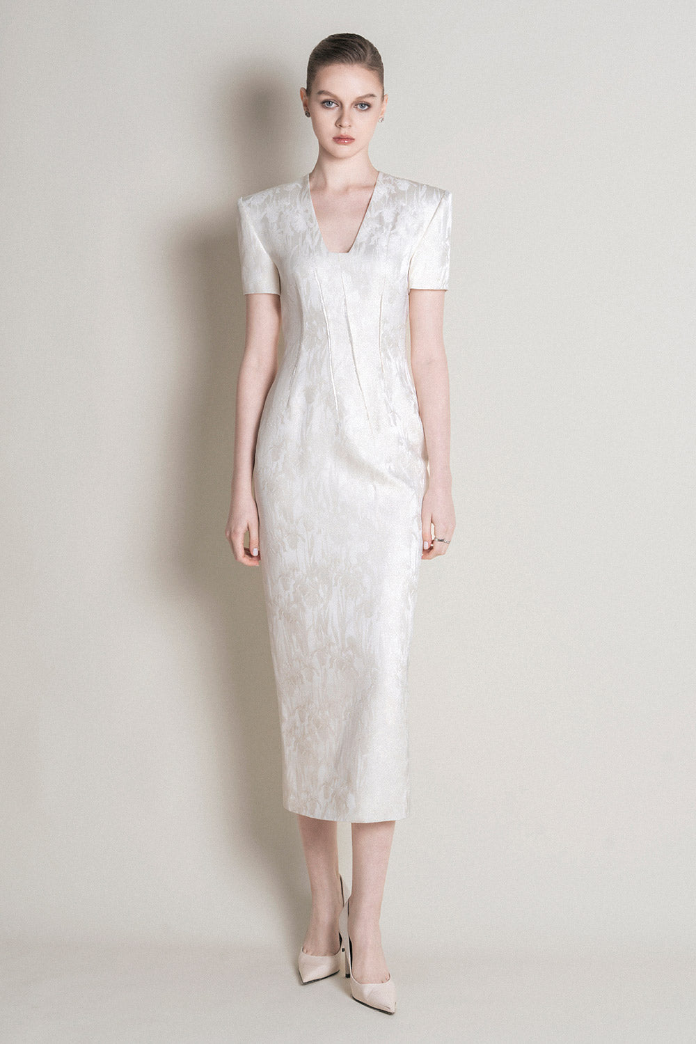 Lille Pencil V-Neck Satin Calf Length Dress