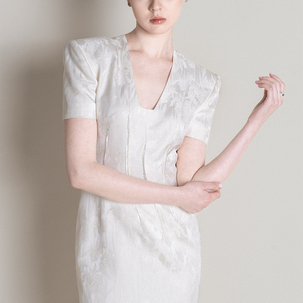 Lille Pencil V-Neck Satin Calf Length Dress