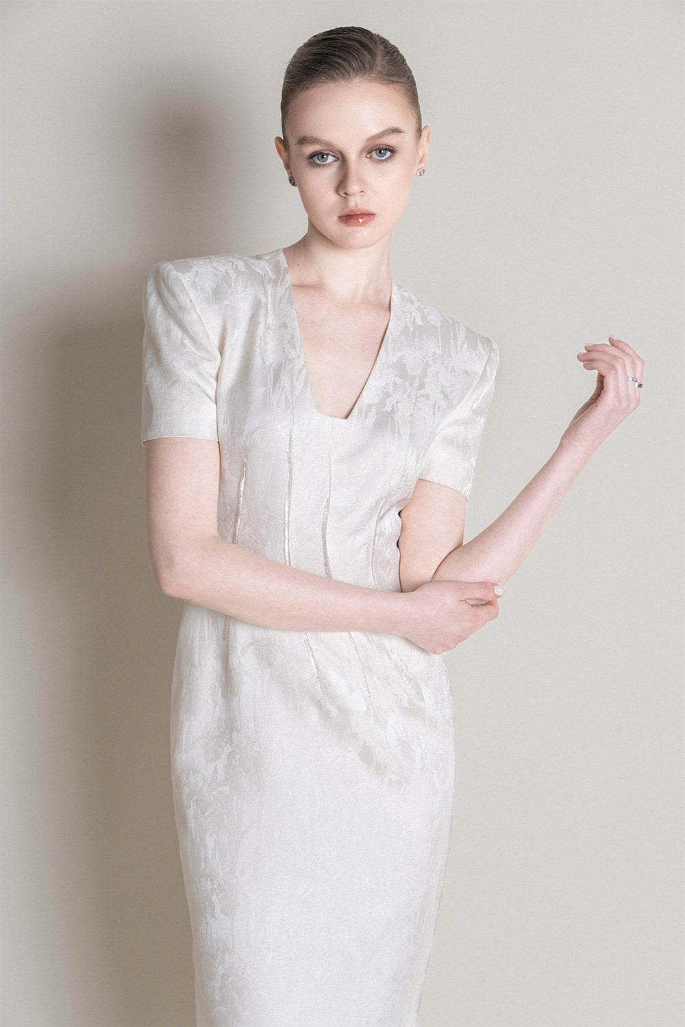 Lille Pencil V-Neck Satin Calf Length Dress