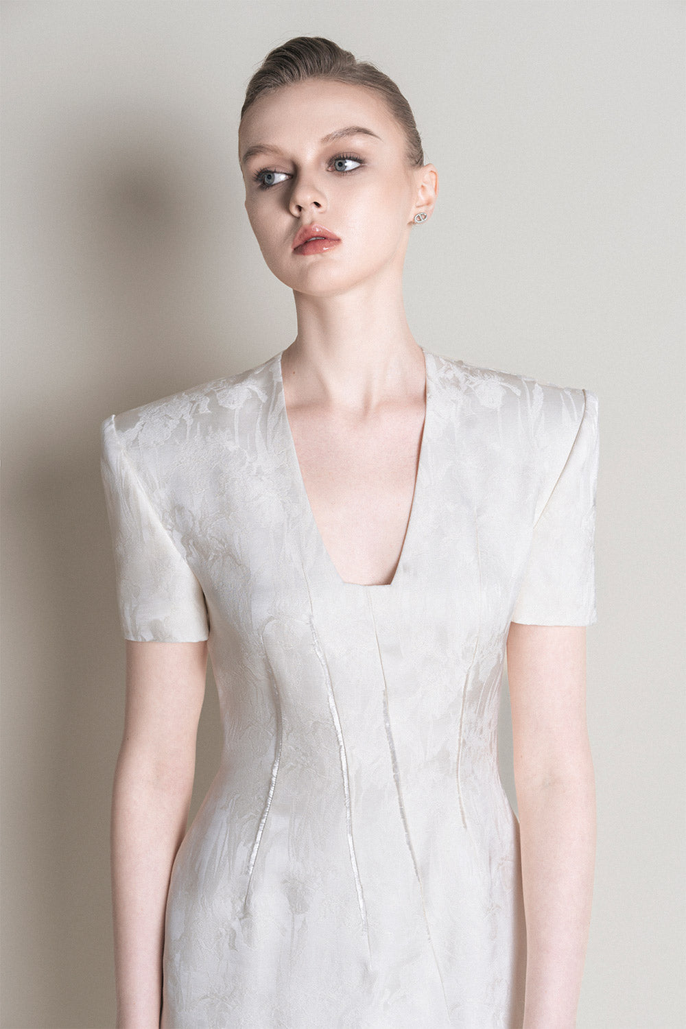 Lille Pencil V-Neck Satin Calf Length Dress