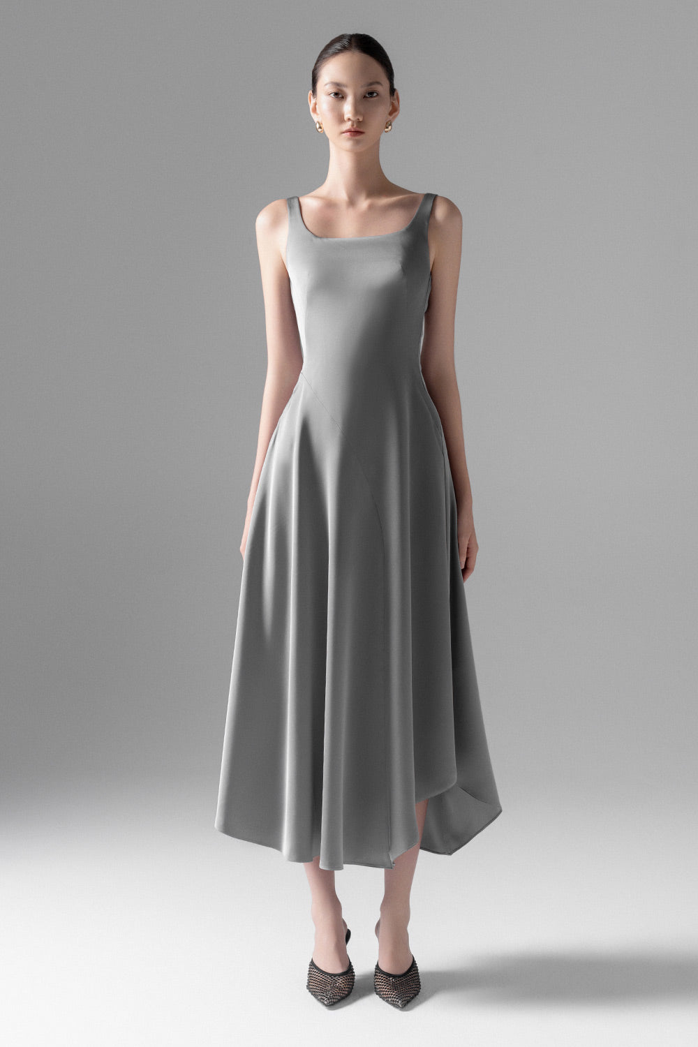 Bella A-line Strappy Silk Midi Dress
