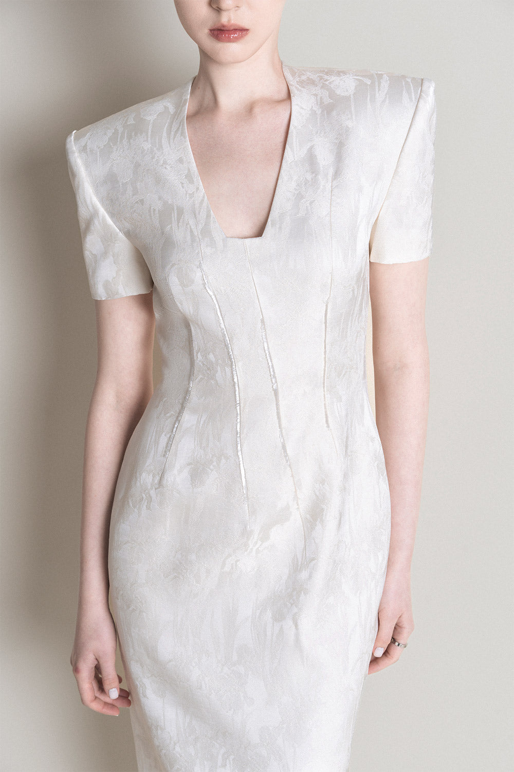 Lille Pencil V-Neck Satin Calf Length Dress