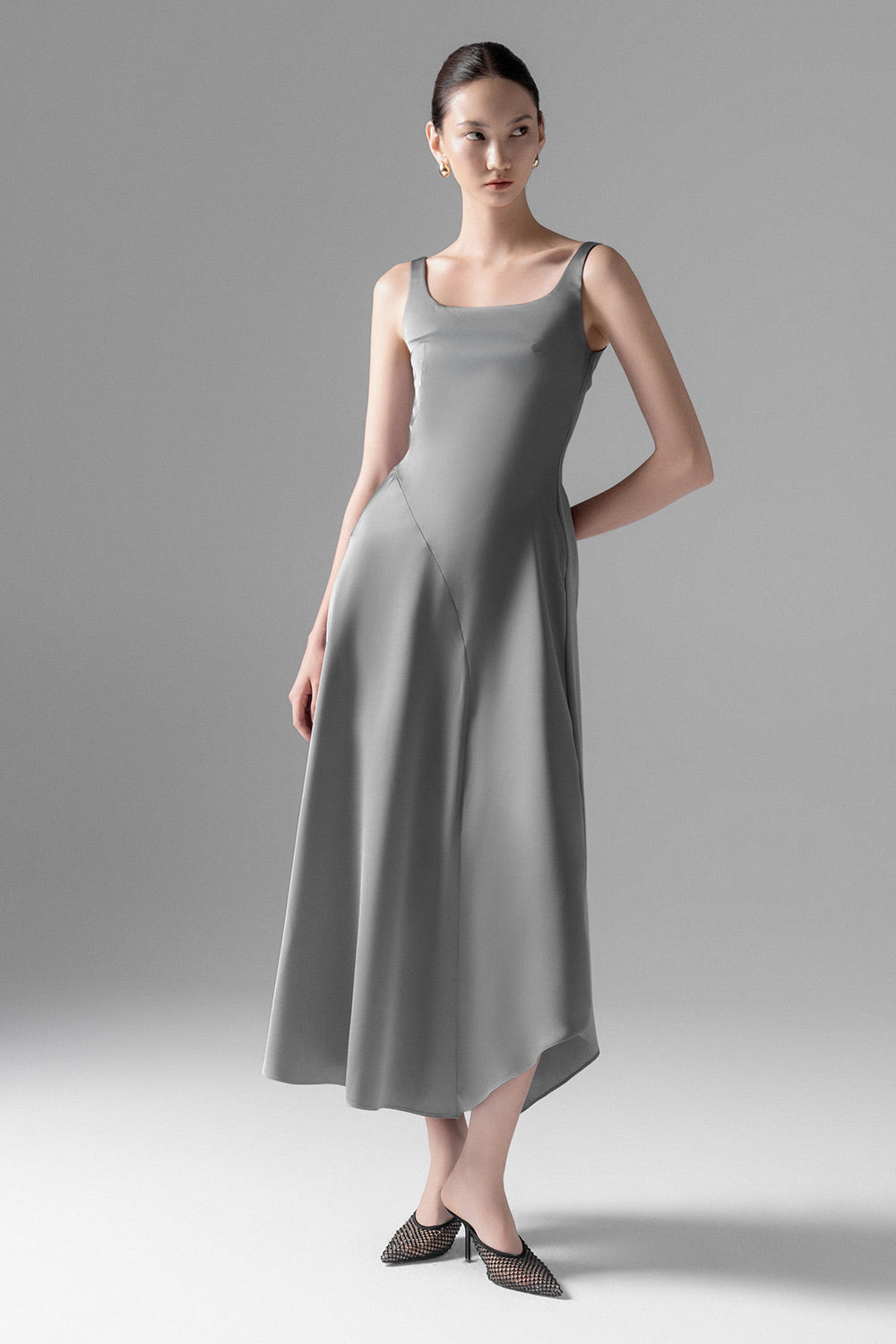 Bella A-line Strappy Silk Midi Dress