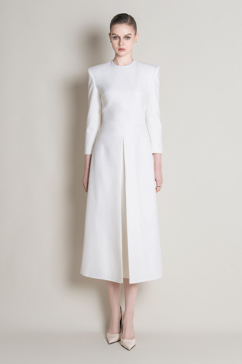 Reims A-line 3/4 Sleeved Crepe Calf Length Dress