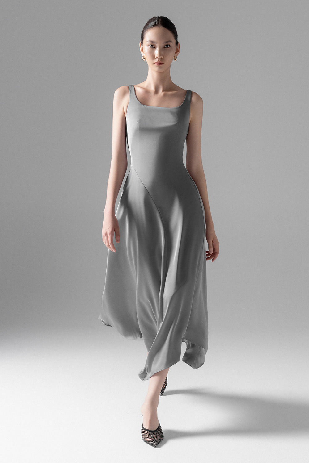 Bella A-line Strappy Silk Midi Dress