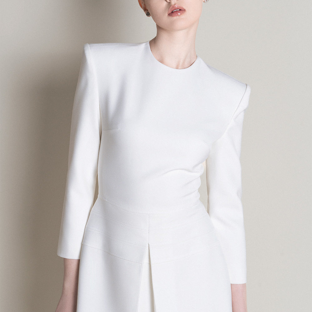 Reims A-line 3/4 Sleeved Crepe Calf Length Dress