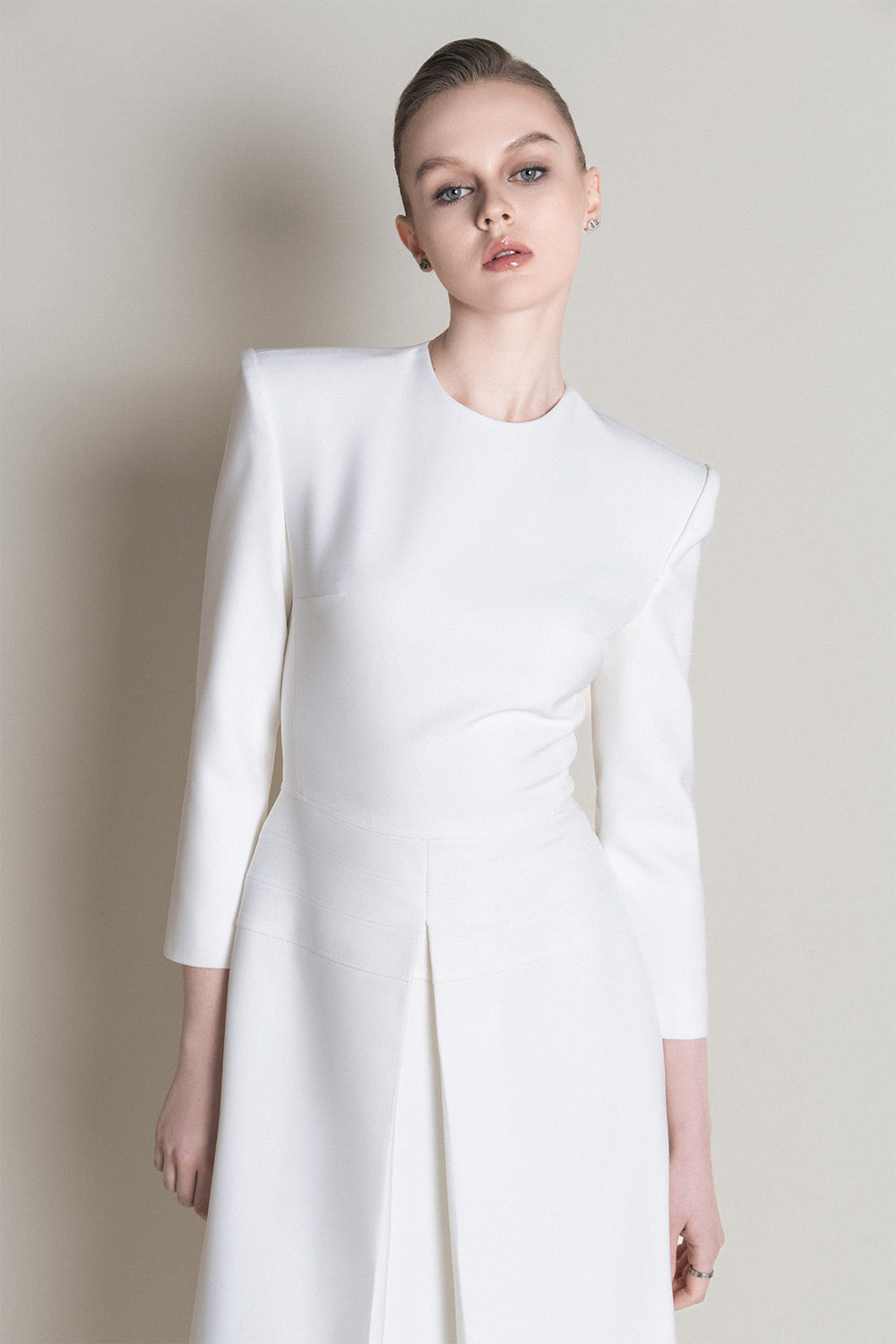 Reims A-line 3/4 Sleeved Crepe Calf Length Dress