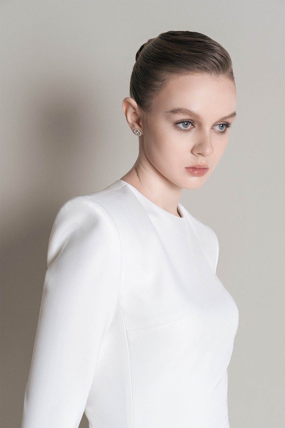 Reims A-line 3/4 Sleeved Crepe Calf Length Dress