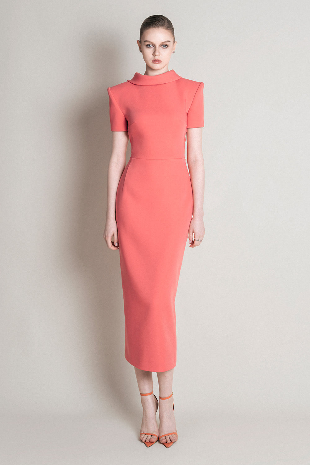 Nimes Pencil High Neck Crepe Midi Dress