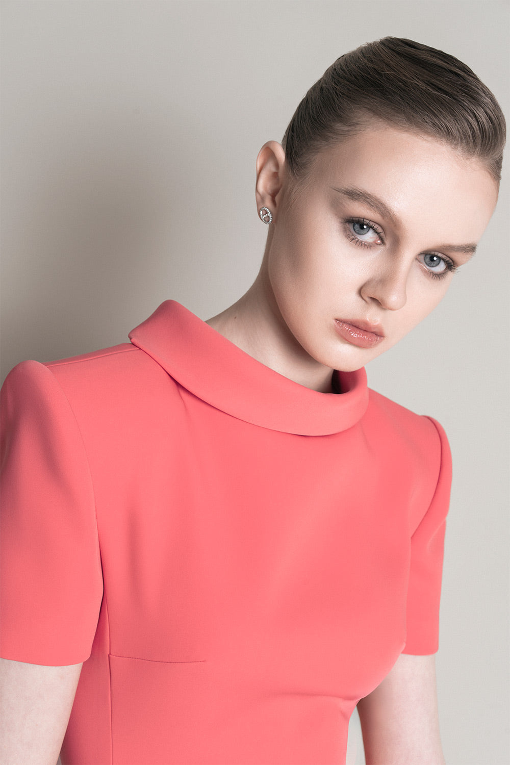 Nimes Pencil High Neck Crepe Midi Dress