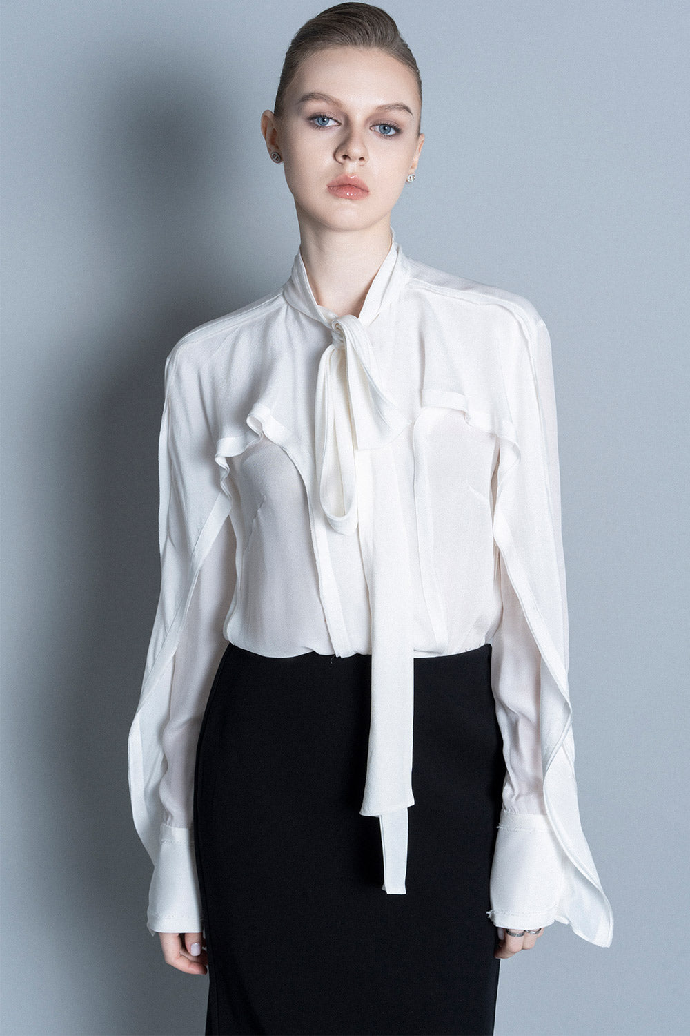 Saint-Denis Sheath Back Slit Crepe Calf Length Skirt