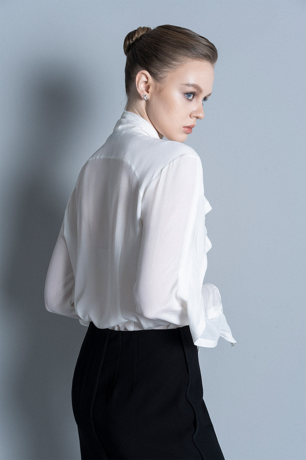 Saint-Denis Sheath Back Slit Crepe Calf Length Skirt