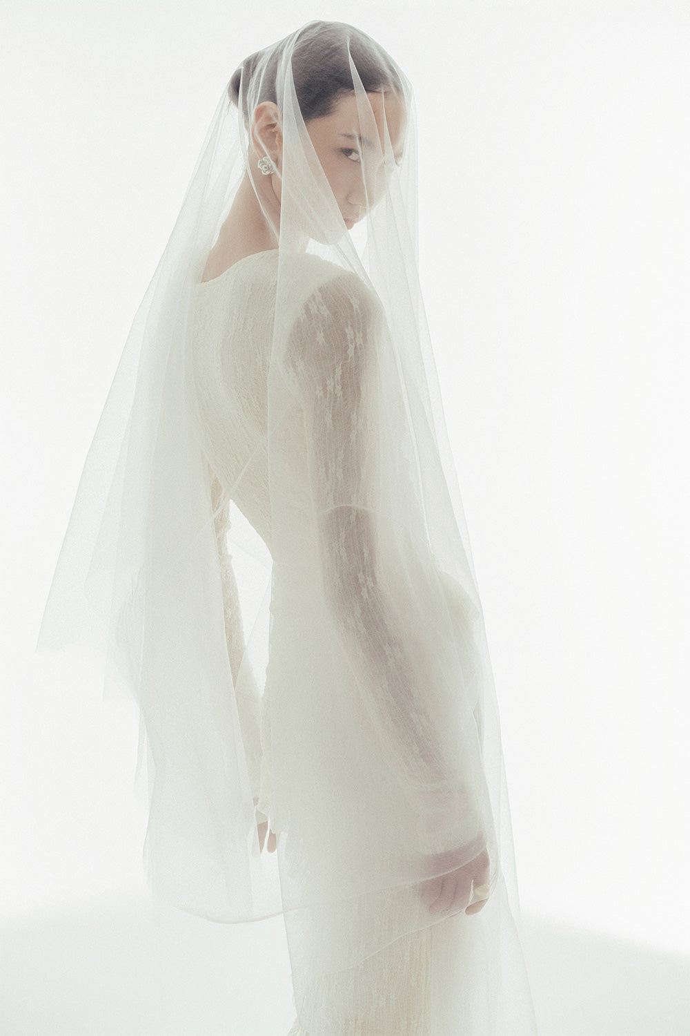 Solene Slit Asymmetric Sleeved Lace Maxi Dress