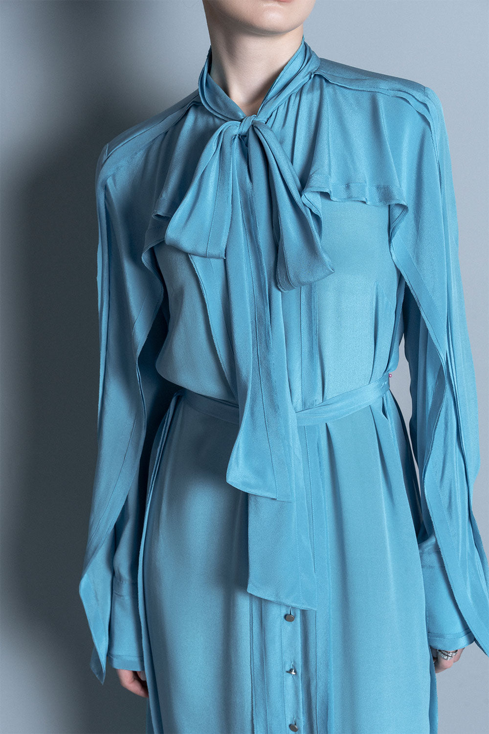 Dijon Blouson Ribbon Crepe De Chine Midi Dress