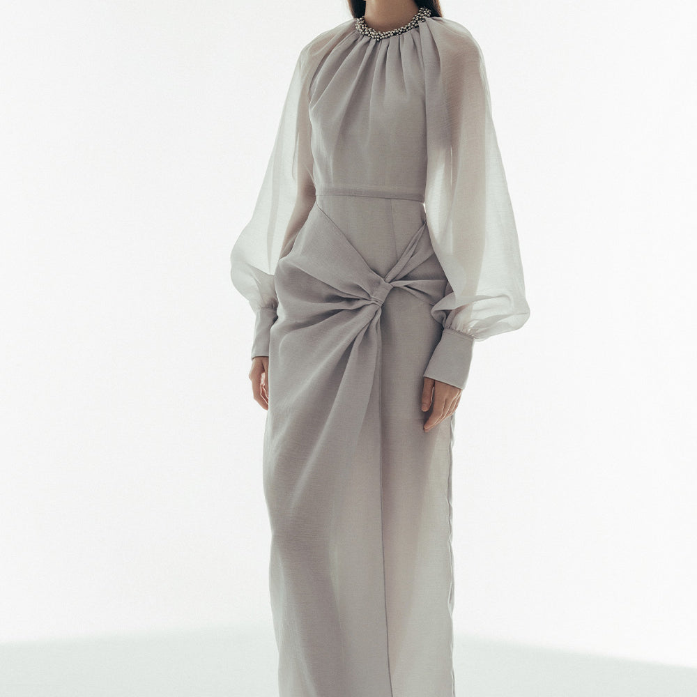 Rachel Sheath Twisted Chiffon Maxi Dress