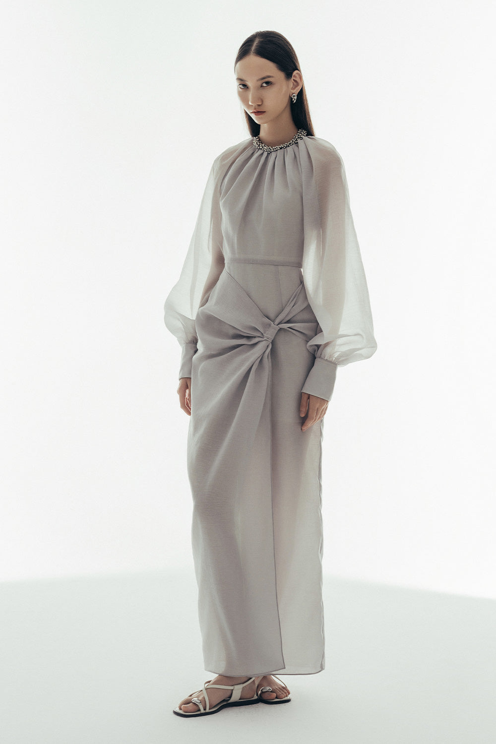 Women's Rachel Sheath Twisted Chiffon Maxi Dress S/M/L/XL/Customize Silver MEAN BLVD