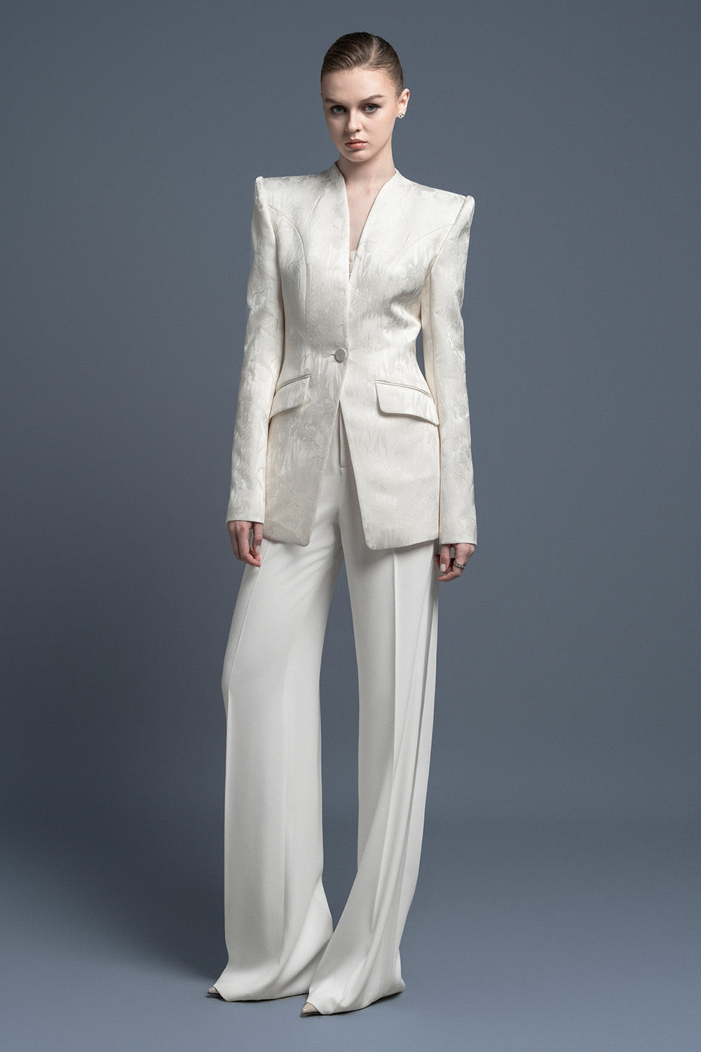 Badajoz Structured Lapelless Satin Blazer