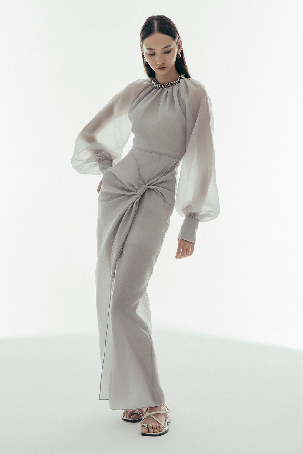 Rachel Sheath Twisted Chiffon Maxi Dress