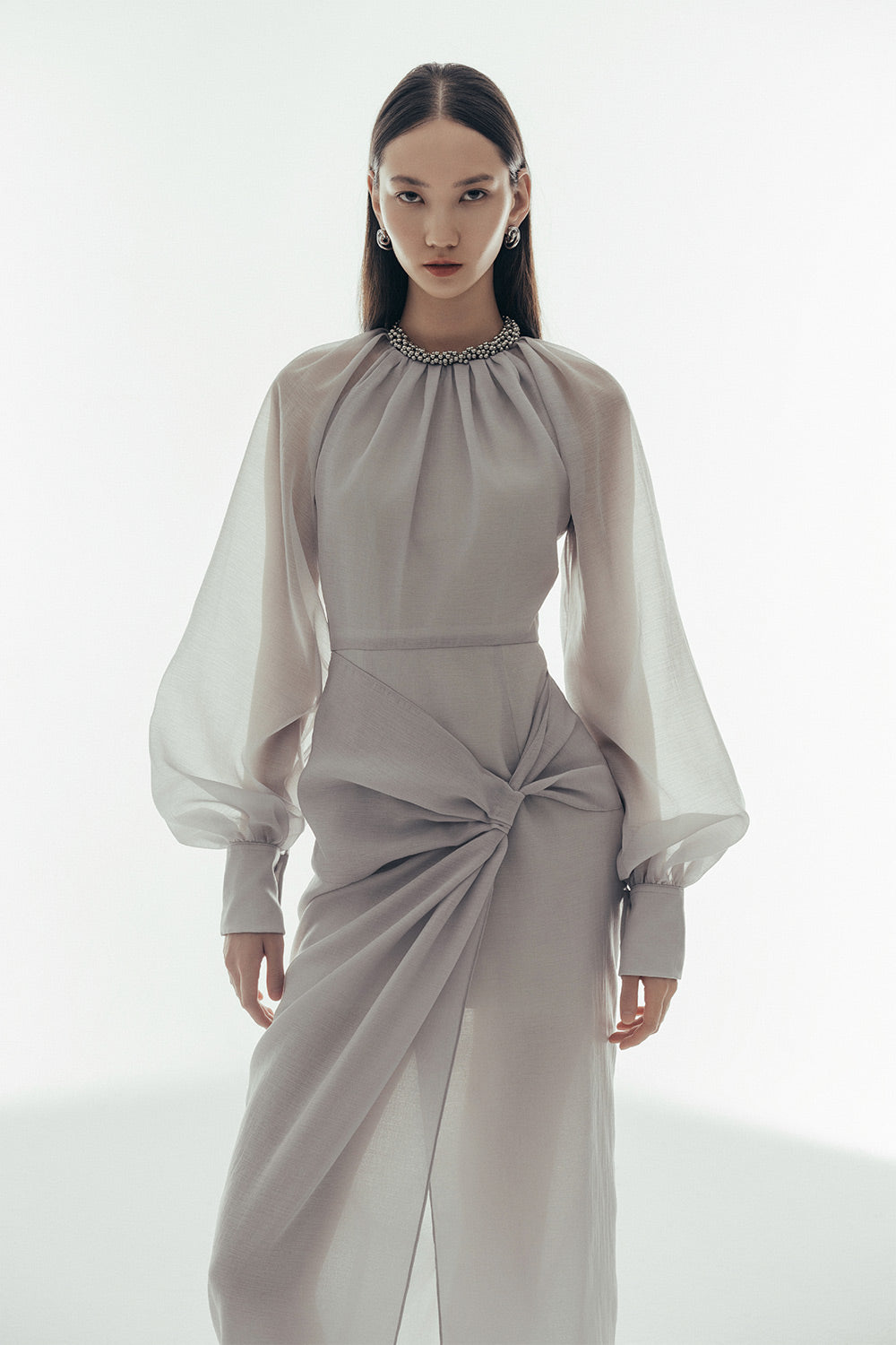 Rachel Sheath Twisted Chiffon Maxi Dress