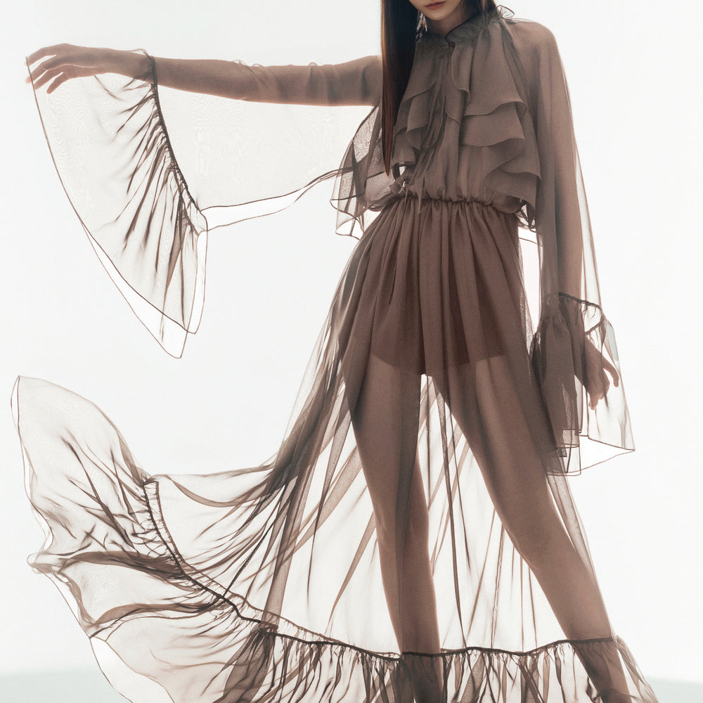 Cecelia Blouson Sheer Chiffon Maxi Dress