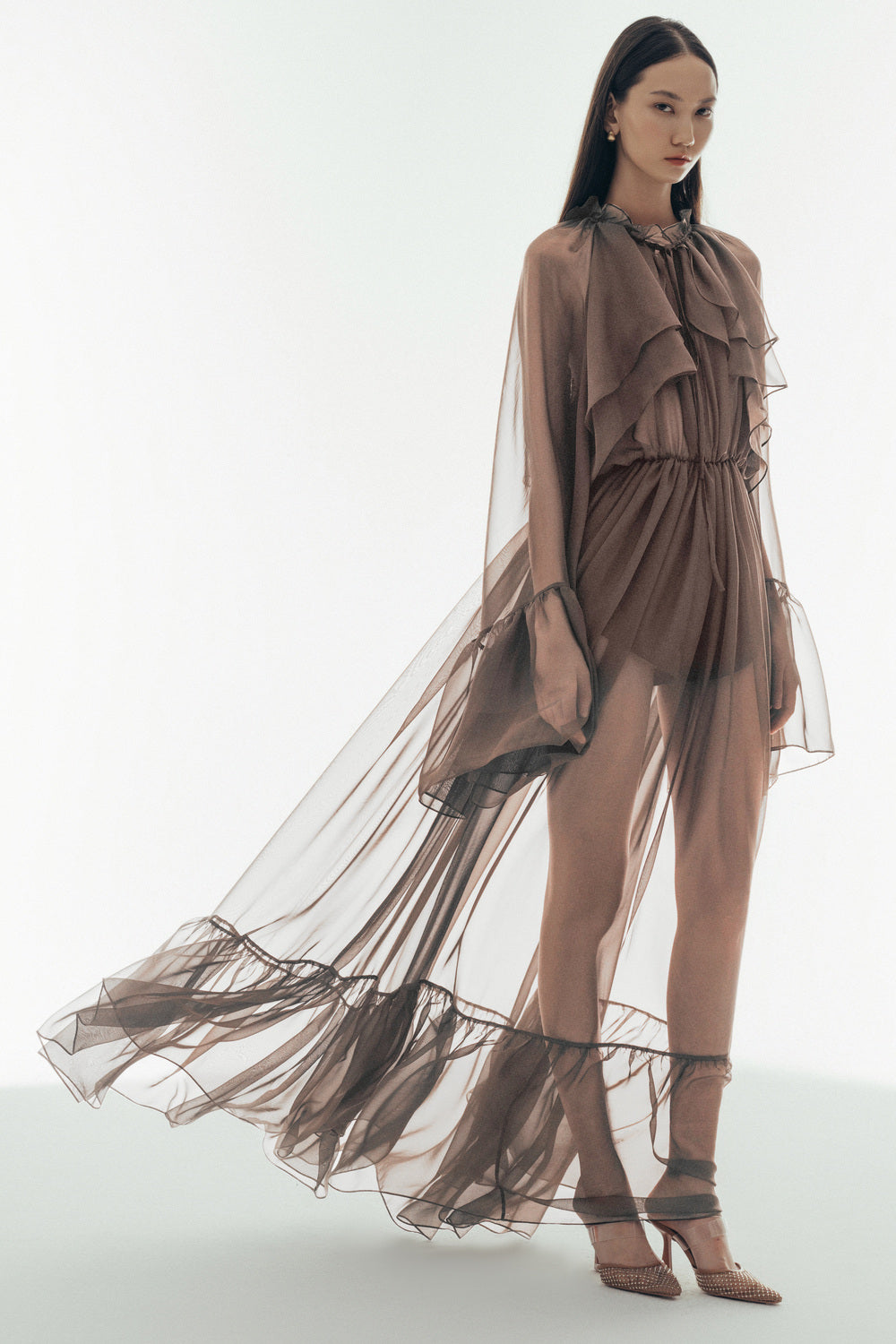 Cecelia Blouson Sheer Chiffon Maxi Dress