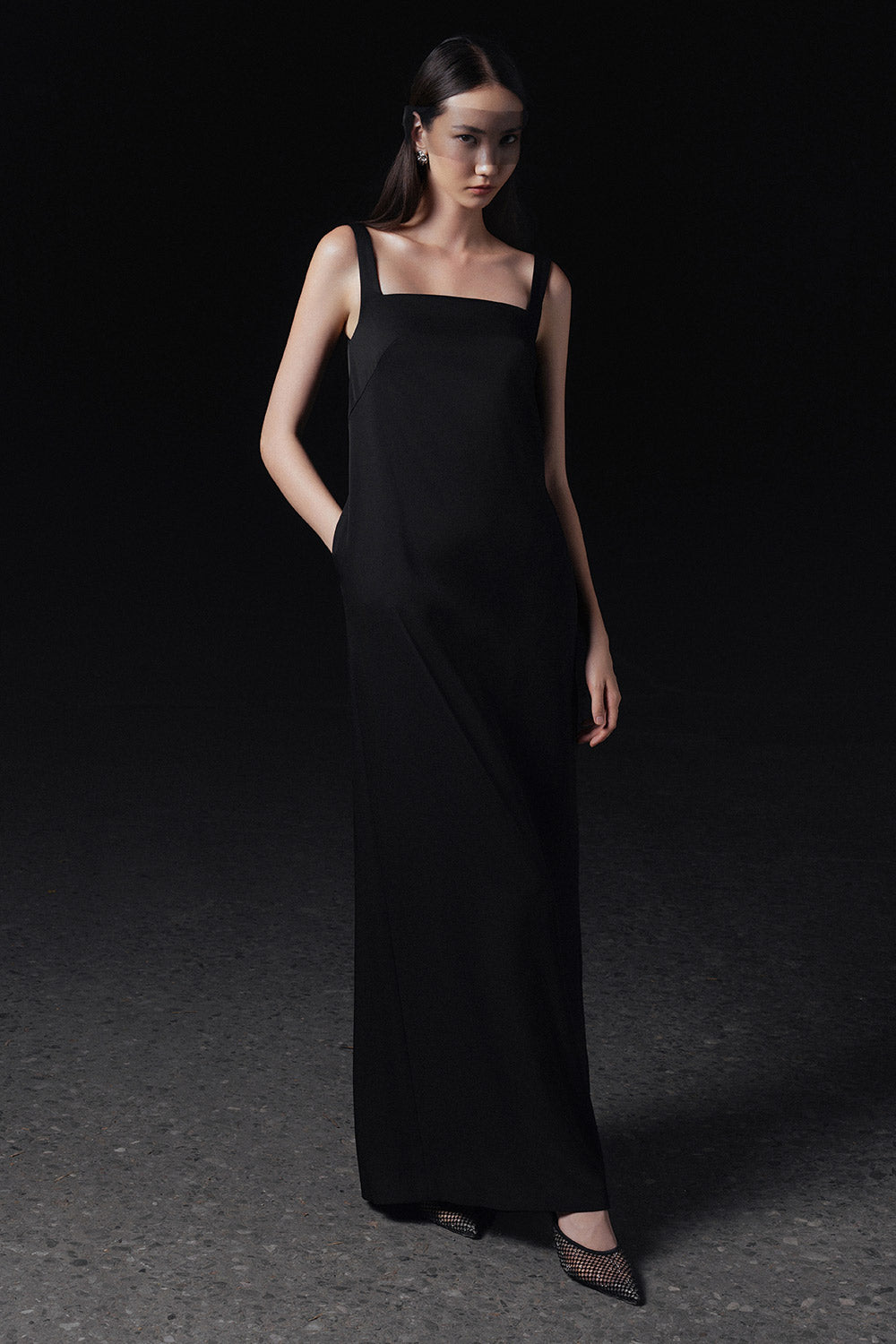 Kate Straight Loose Strap Twill Maxi Dress