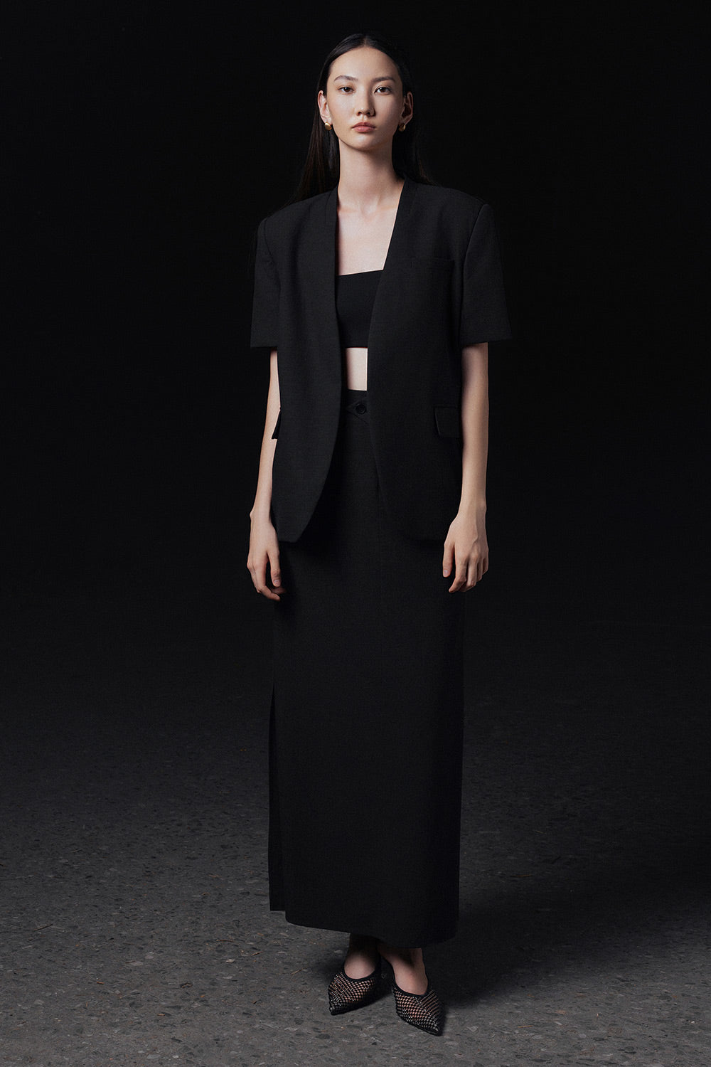 Vivian Straight Lapelless Twill Blazer