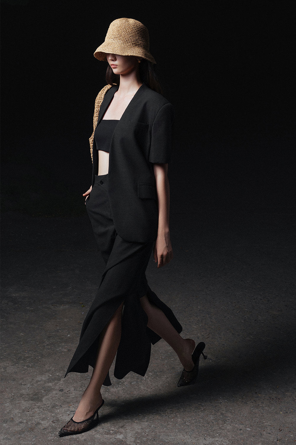 Vivian Straight Slit Hem Twill Maxi Skirt