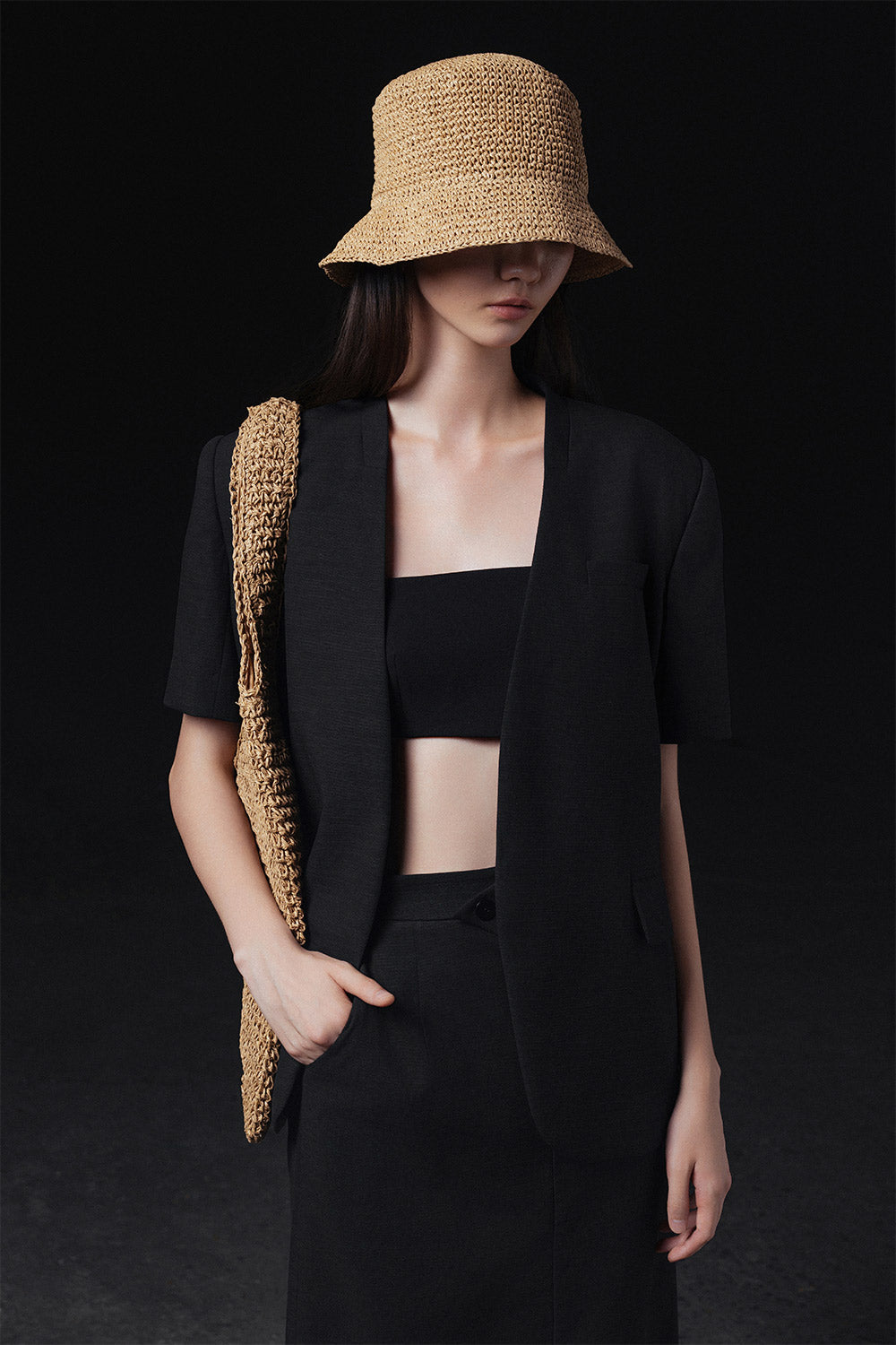 Vivian Straight Slit Hem Twill Maxi Skirt