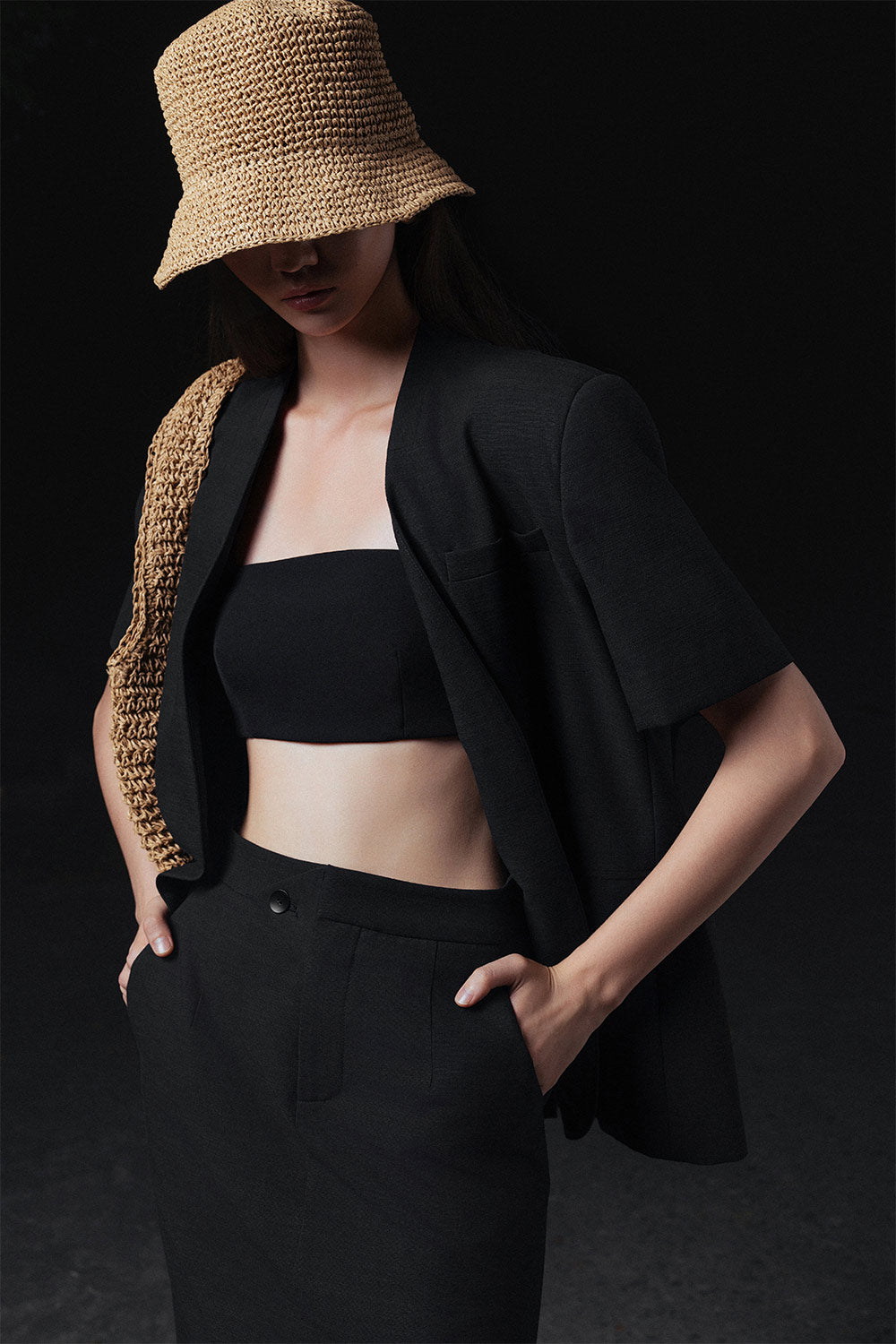 Vivian Straight Lapelless Twill Blazer