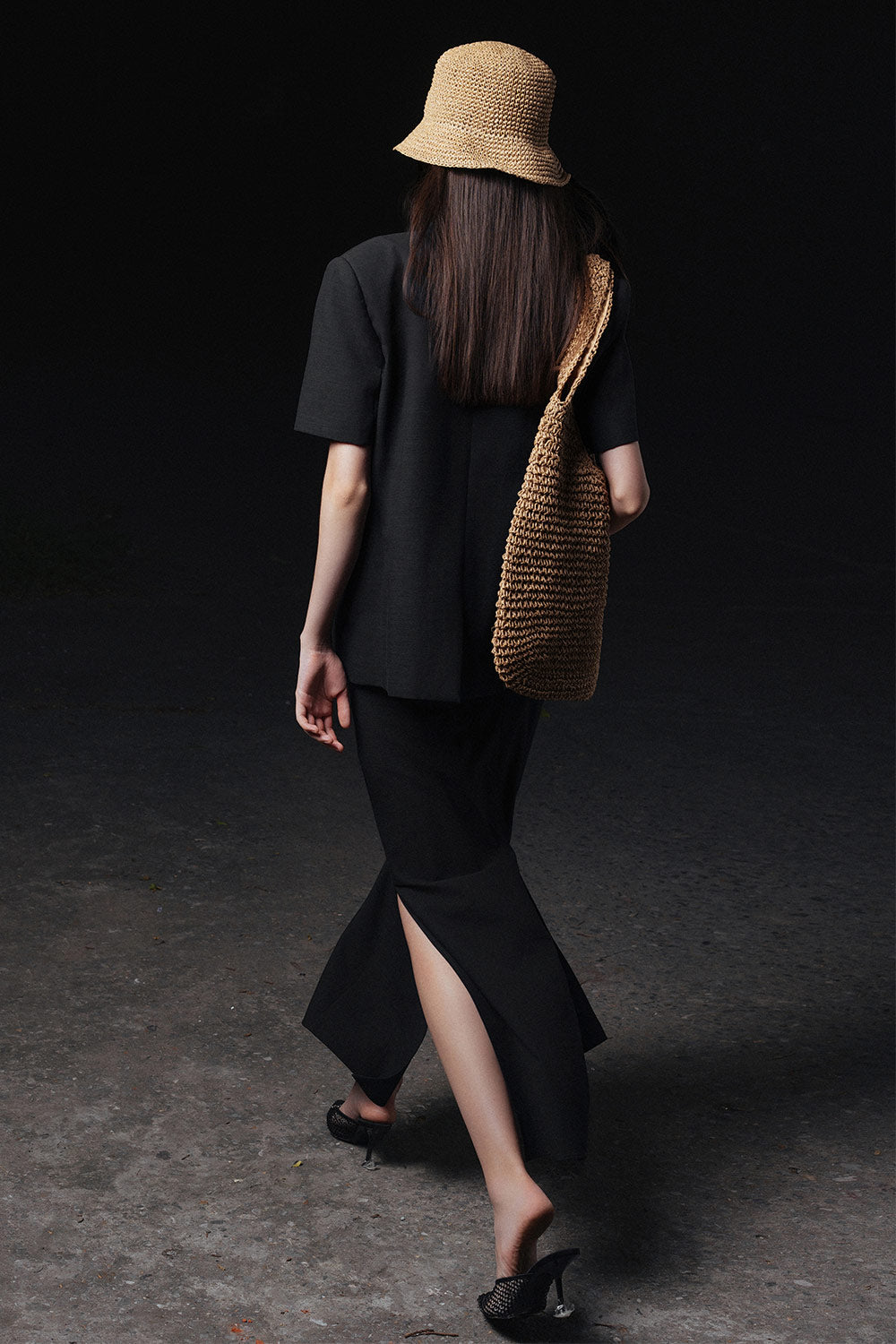 Vivian Straight Lapelless Twill Blazer