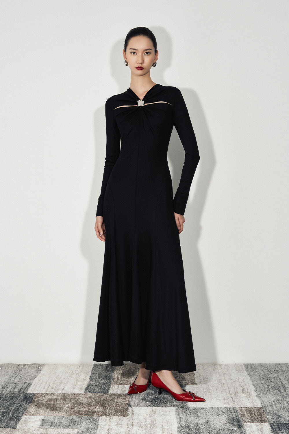 Esme A-line Draped Jersey Ankle Length Dress