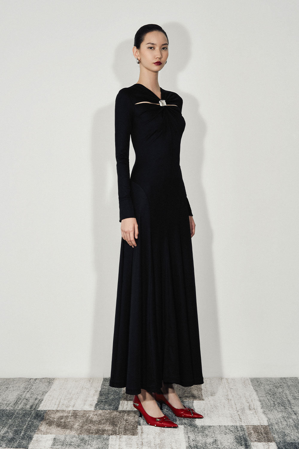 Esme A-line Draped Jersey Ankle Length Dress