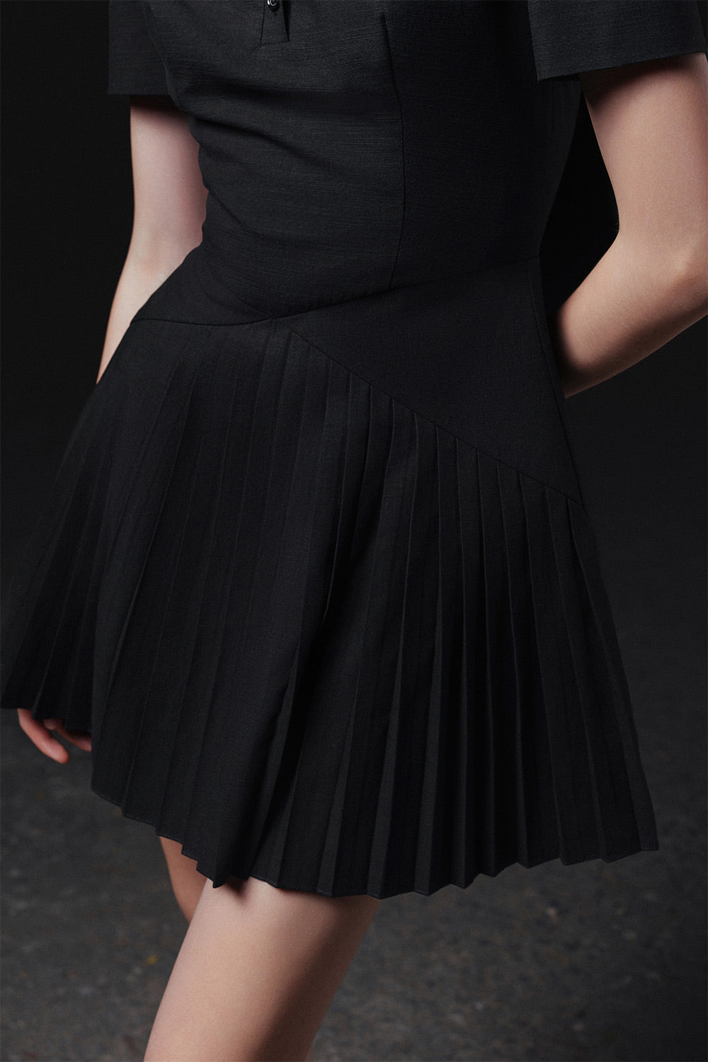 Hazel Drop Waist Knife-Pleated Linen Mini Dress