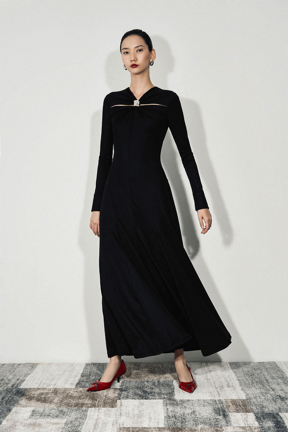 Esme A-line Draped Jersey Ankle Length Dress